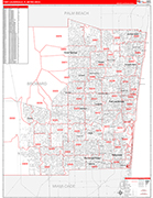Fort Lauderdale Metro Area Wall Map Red Line Style